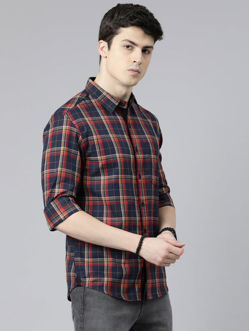 Navy Blue Checks Full Sleeves Shirt